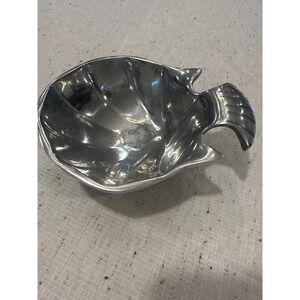 Vintage Silver Aluminum Fish Shaped Serving Bowl Catchall Dish decor beach candy